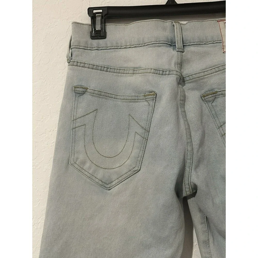 True Religion Men's Blue Jeans Ricky Relaxed Straight Size 32 Light Blue Denim